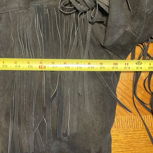 Vintage Black Leather Suede Fringed Jacket, Size L - Picture 8 of 8